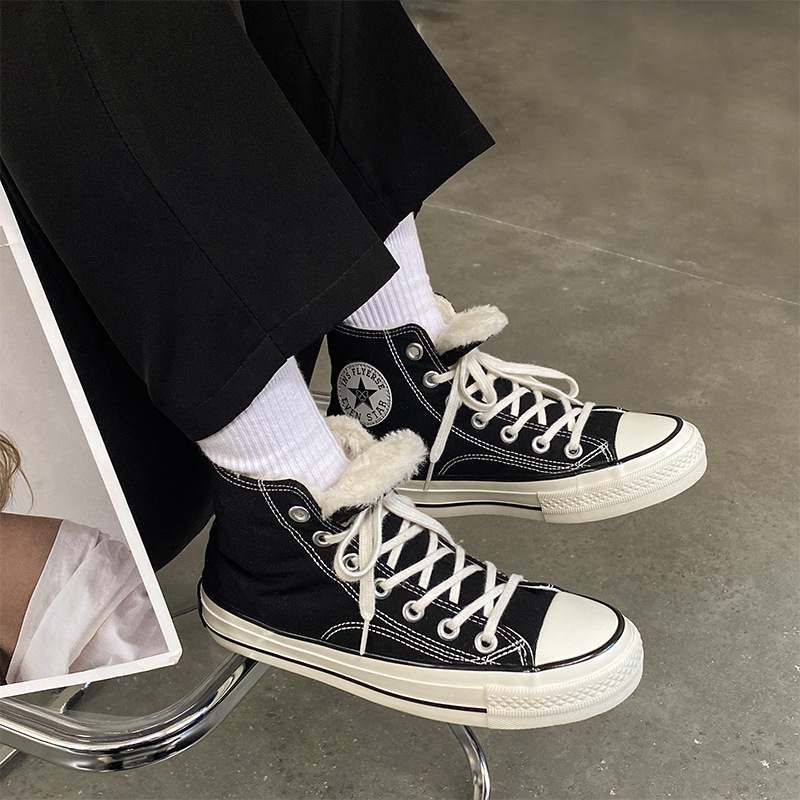 暮星evenstar 圆标1970s加绒帆布鞋男女学生韩版中高帮棉鞋情侣鞋