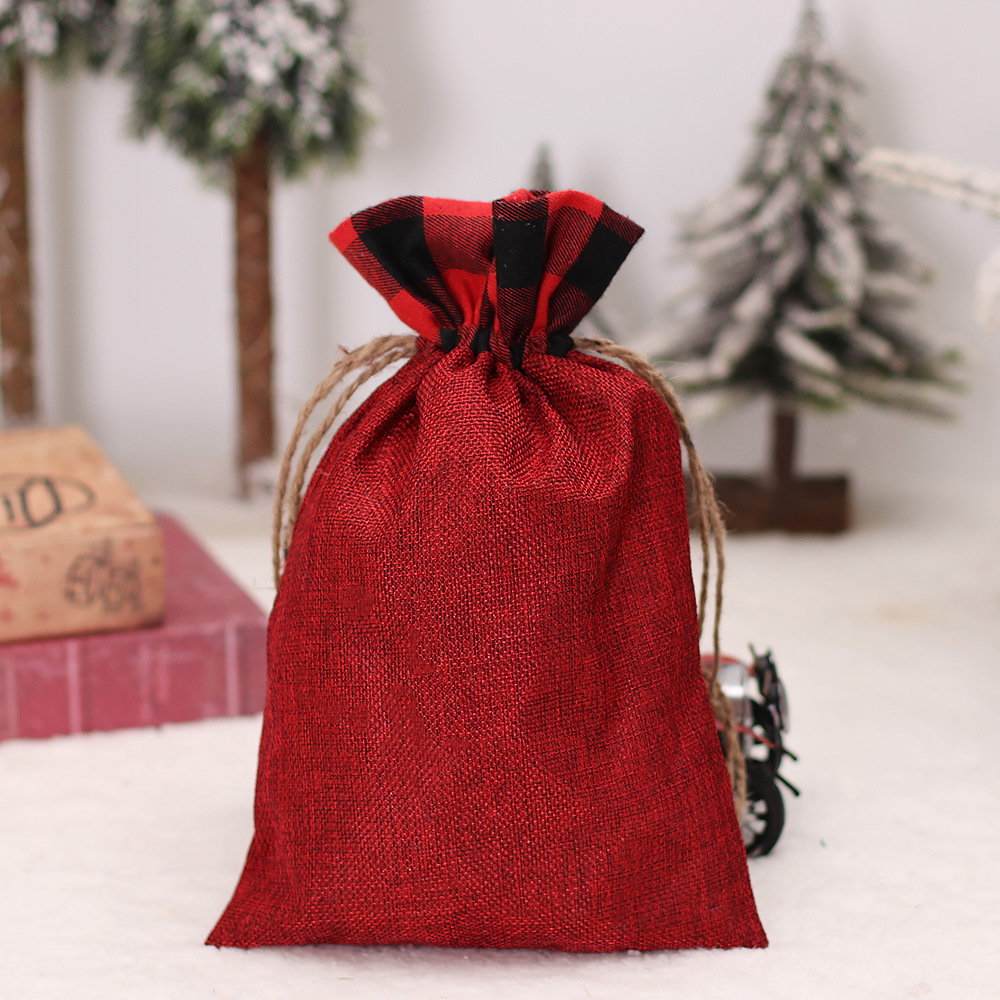 Mingguan Christmas Cartoon Linen Machine Embroidery Double Drawstring Bundle Gift Bag Faceless Doll Apple Bag Candy Bag Wholesale