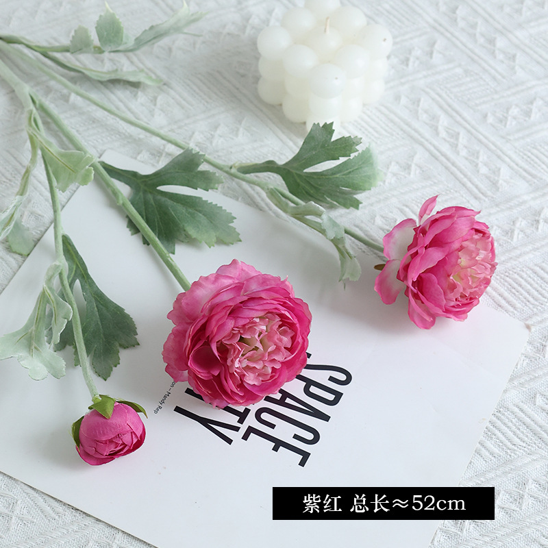 Artificial Flower And Artificial Plant Artificial High-End Flocking 3-Head Qianzi Lotus Artificial Flower Ins Simple European Style Home Living Room Decoration Fake Flower Wholesale