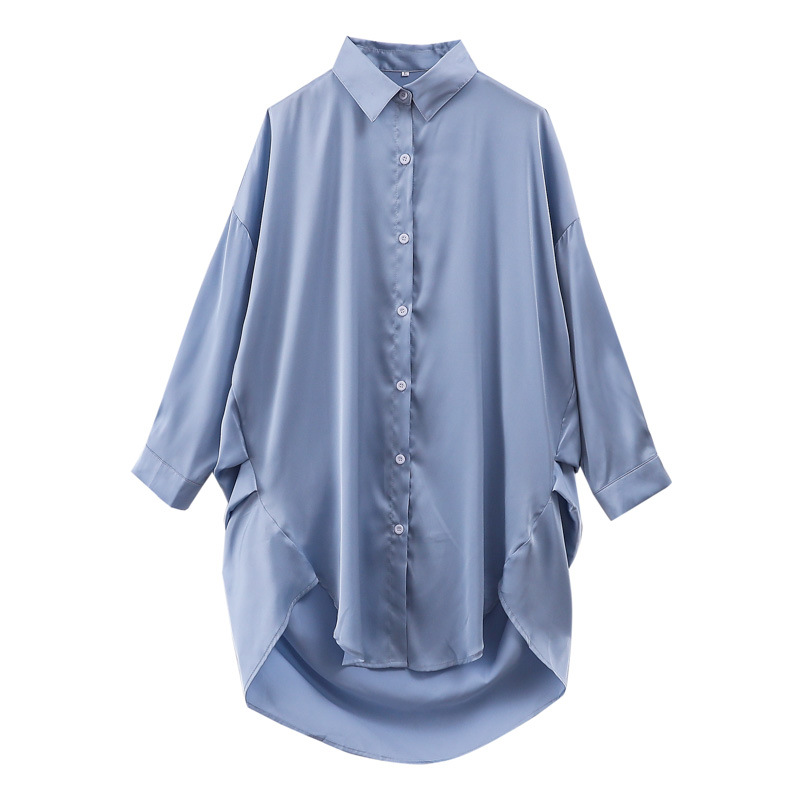 Spring and Summer Oversize Style Pajamas for Women Ice Silk Home Wear Can Be Worn outside Long Sleeve Sexy Boyfriend Style Shirt Nightdress