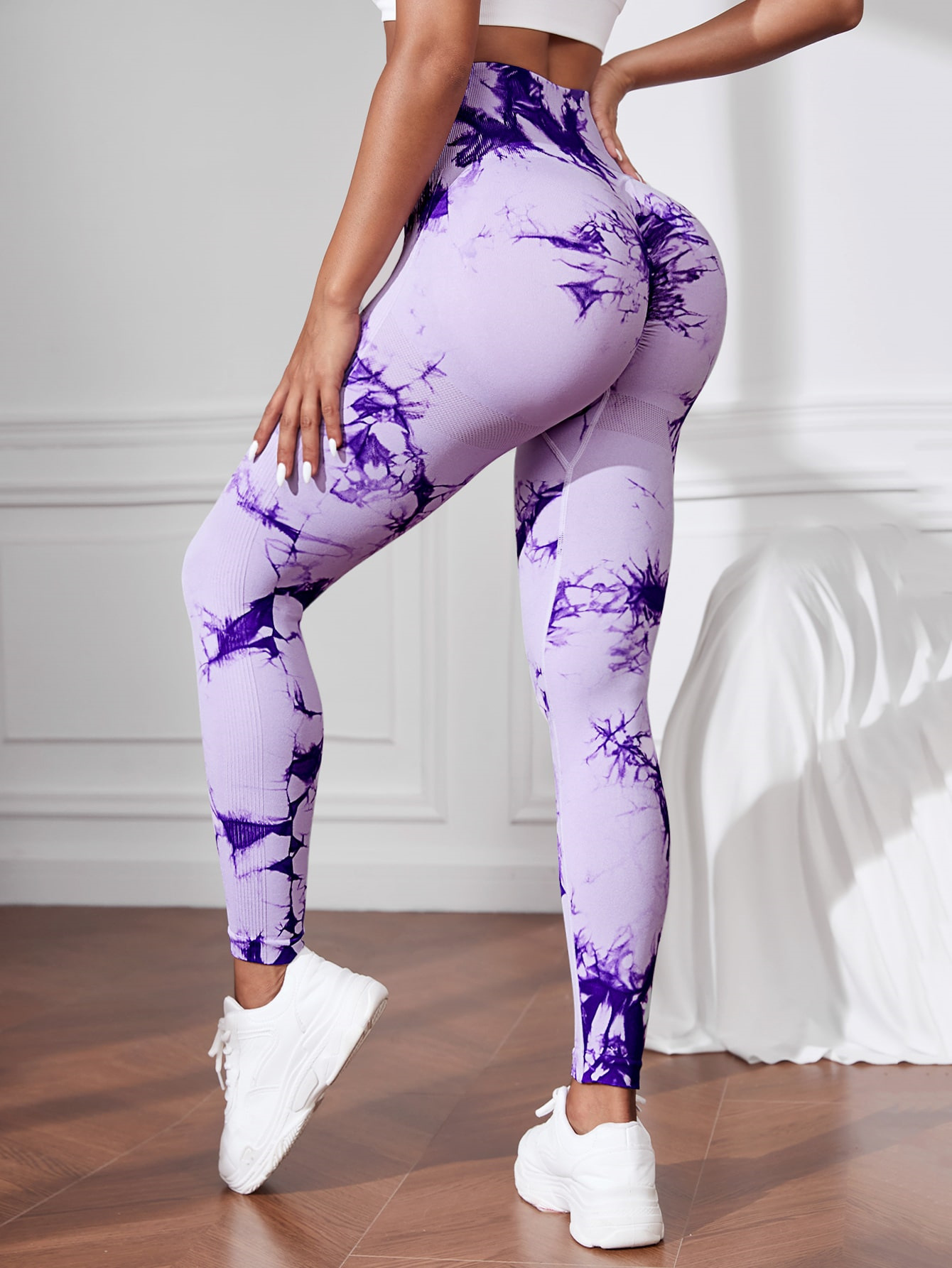 Cross-Border New Arrival Seamless Women's Fitness Yoga Sports Pants Tie-Dyed Tie-Float Trousers Hip Lifting Training Pant Stretch Tights