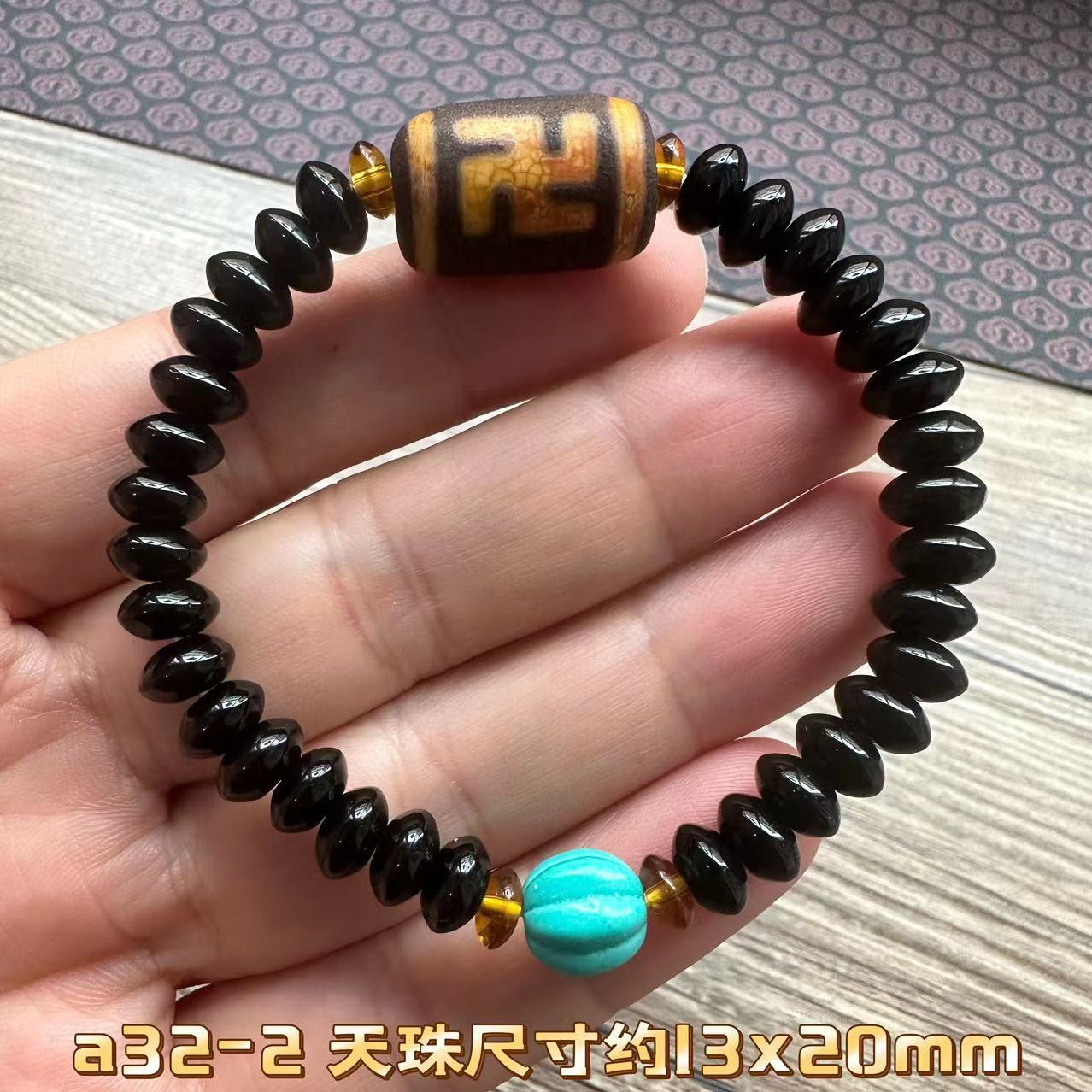 Best-Seller on Douyin Tibetan Agate Tibet Beads with Turquoise Black Stone Beads Men's and Women's Bracelets Bracelet Factory Wholesale