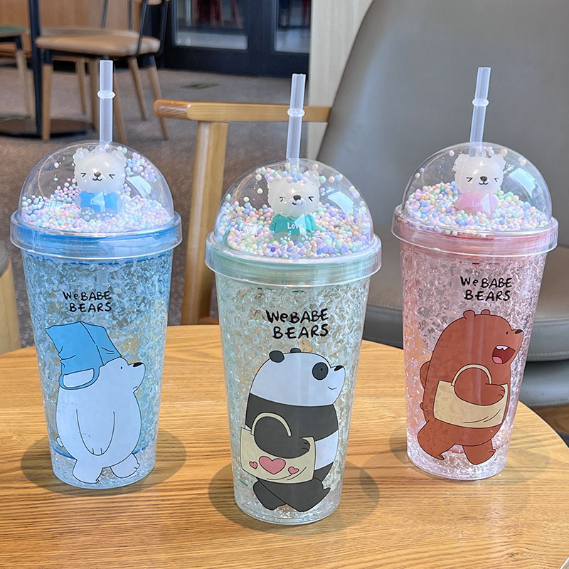 New Arrival Summer and Autumn Good-looking Ins Cartoon Plastic Sippy Cup Creative Glitter Ice Cup Spot Factory Direct Sales