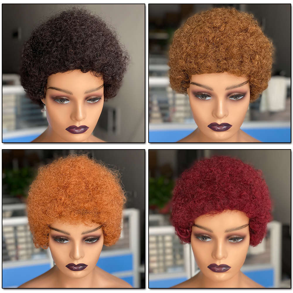 afro wig真人发humanhairwig非洲卷短发黑许昌假发欧美假发球迷卷