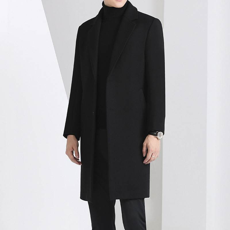 男士秋冬季高档西装领羊毛风衣柔软舒适无痕弹力户外职场保暖正装