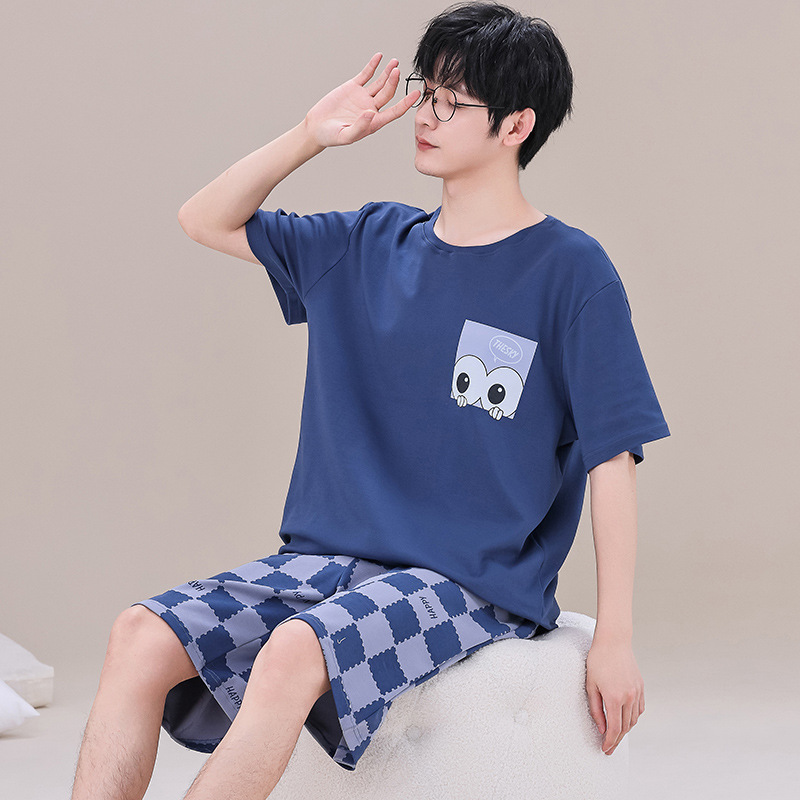 Short-Sleeved Shorts Men's Pajamas Homewear Suit Can Be Worn outside Summer New Cotton Youth Cartoon Casual Student