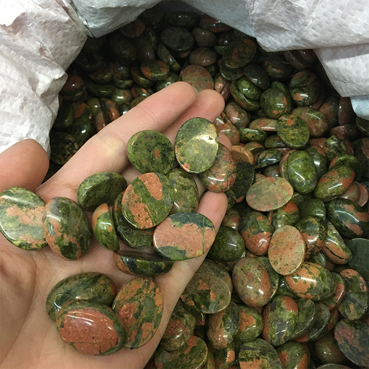 天然原矿 花绿宝 椭圆形戒面 15*20mm光面平底 diy吊坠镶嵌贴片