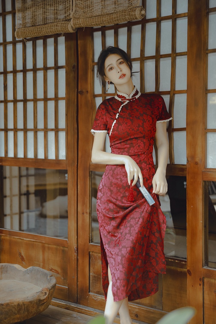 老上海法式改良旗袍民国风红色古典少女年轻款显瘦气质优雅连衣裙