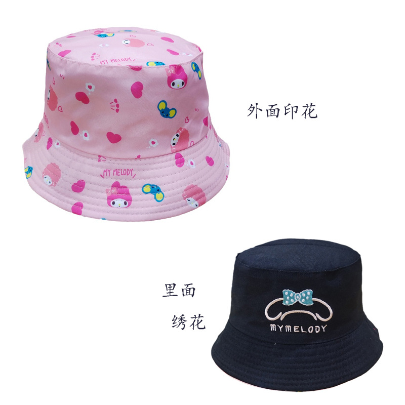 Cross-Border Clow M Double Sided Embroidery Bucket Hat Men's and Women's Fashion Cartoon Hello Kitty Printed Bucket Hat Melody Sun Hat