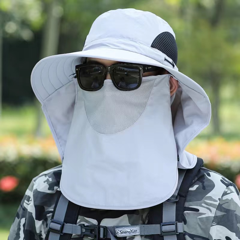 Sunscreen Mask Bucket Hat Outdoor Big Brim Face-Covering Tea Picking Sun Hat Dustproof Mosquito-Proof Breathable Quick-Drying Fishing Hat