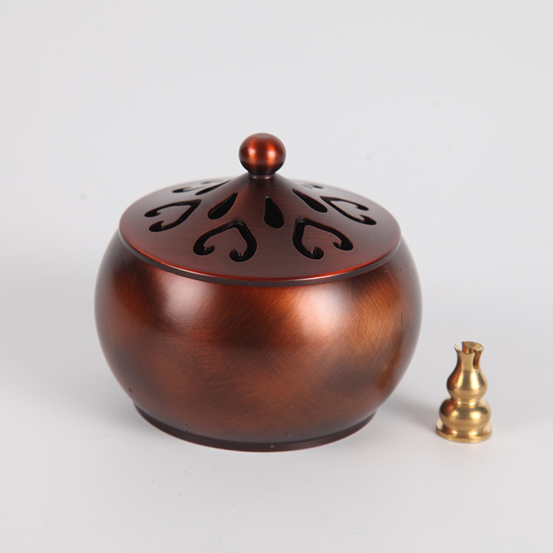 铜朴匠 仿古铜爱心香炉熏香炉家用禅意宣德纯铜炉盘香檀雕花香炉