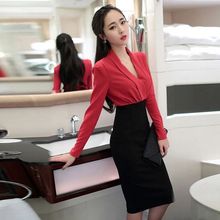 深V领连衣裙2023新款韩版修身气质包臀裙显瘦性感正式职业连衣裙
