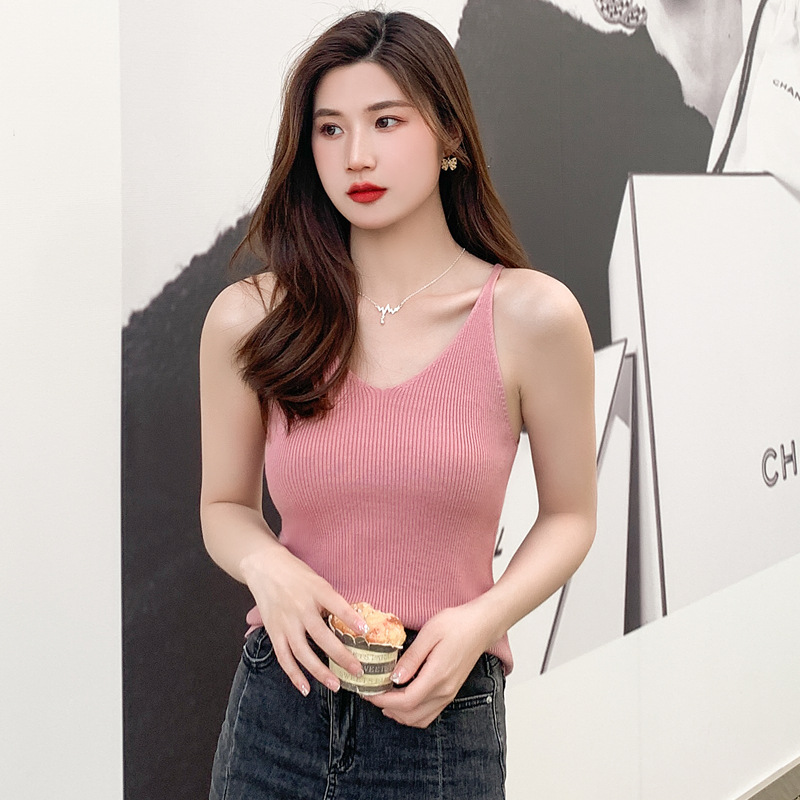 2024 Summer Bra Top Hot Girl Women's Short Base Ride Knit Casual Beauty Back Slim Fit Sleeveless Top