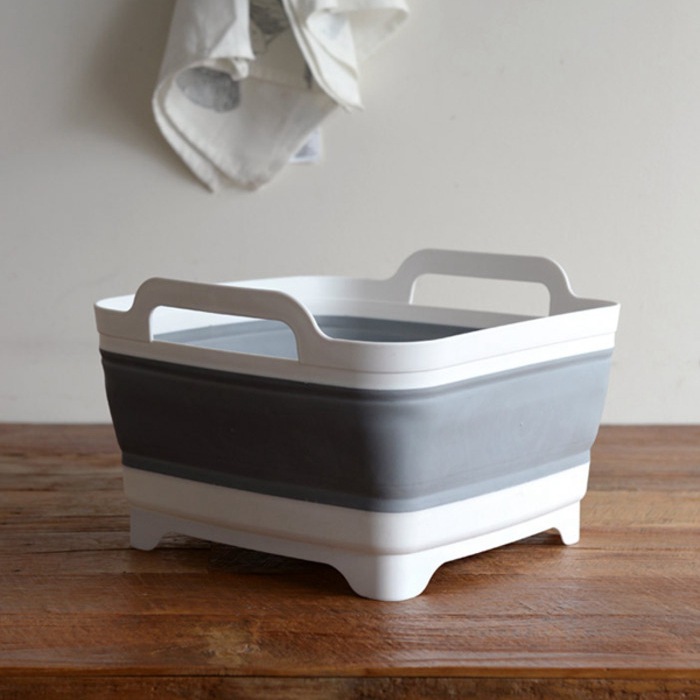 韩国双耳手柄折叠硅胶洗菜盆带下水户外便携洗衣清洗盆脸盆蔬果