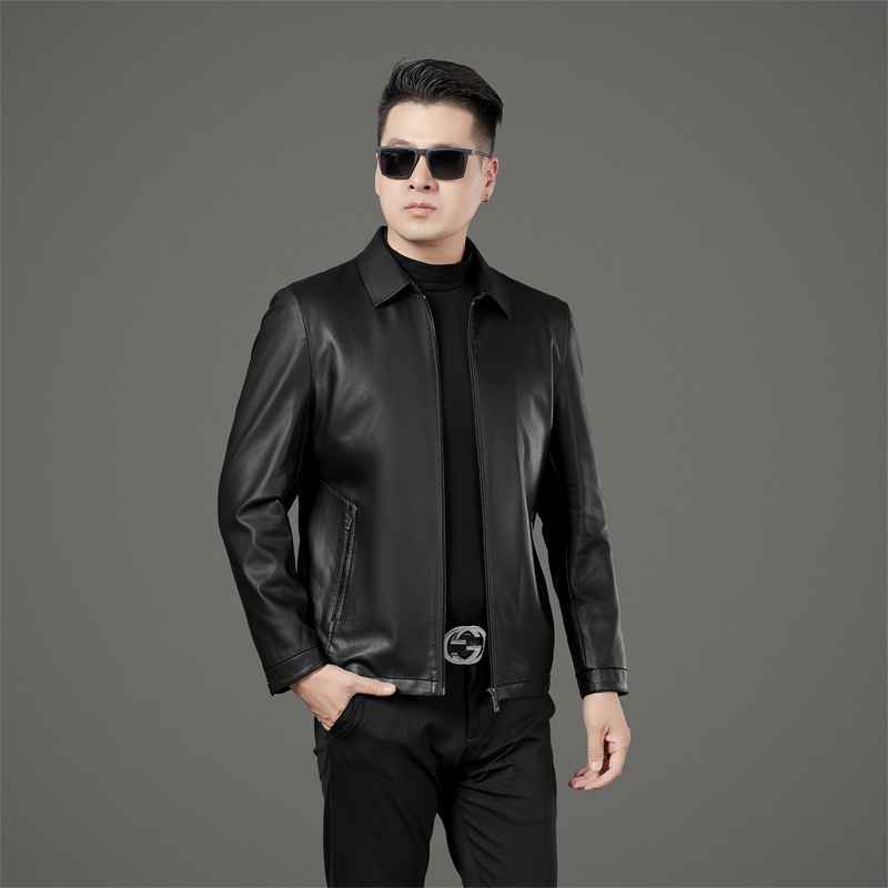 2025春秋冬装男式皮衣青中年男士休闲海宁绵羊皮加绒皮夹克外套