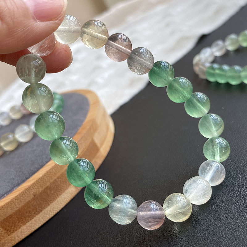晶尧 翠艳色带萤石手串羽毛拉丝解理渐变色多圈天然水晶手链单圈