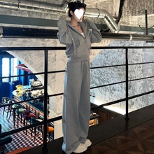 休闲运动服套装女2024秋冬新款卫衣阔腿裤盐系学生显瘦跑步两件套