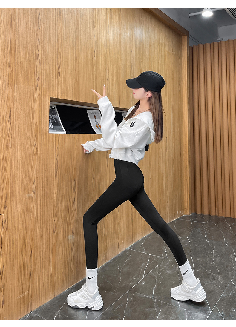 灰色鲨鱼皮打底裤女外穿春秋薄款交叉腰沙鱼压力瘦腿瑜伽芭比神裤