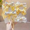 new pattern Korean children spring Wave yellow bow Hairpin girl Custard Beige Lace yarn Hair rope