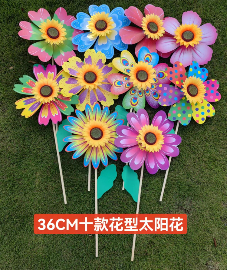 Outdoor Activities Decorative Flower-Shaped Wooden Pole Windmill Color Beautiful Bright Hand Toy Ten Windmill New