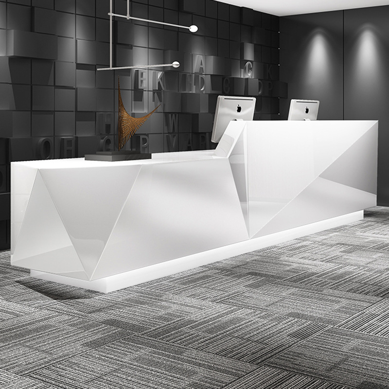 简约现代办公桌前台接待台吧台烤漆高低异性白色创意酒店收银台