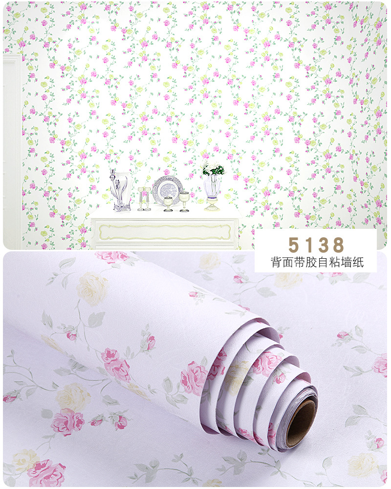 Pvc Self-Adhesive Wallpaper Waterproof Pastoral Cartoon Dormitory Bedroom Strap Adhesive Wallpaper Self-Adhesive Wholesale Price