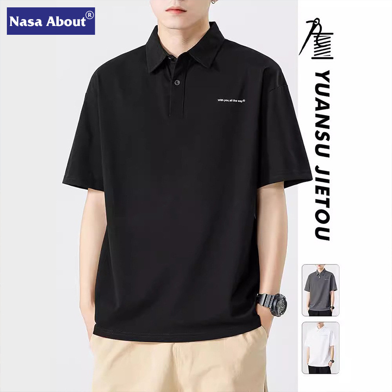 nasa黑色短袖polo衫男士夏季2024新款翻领半袖t恤休闲体恤上衣服