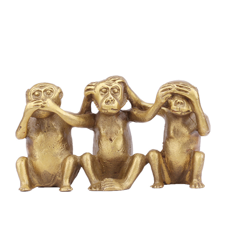 纯黄铜三不猴不说不听不看 防小人 创意铜猴子家居摆件实心送礼