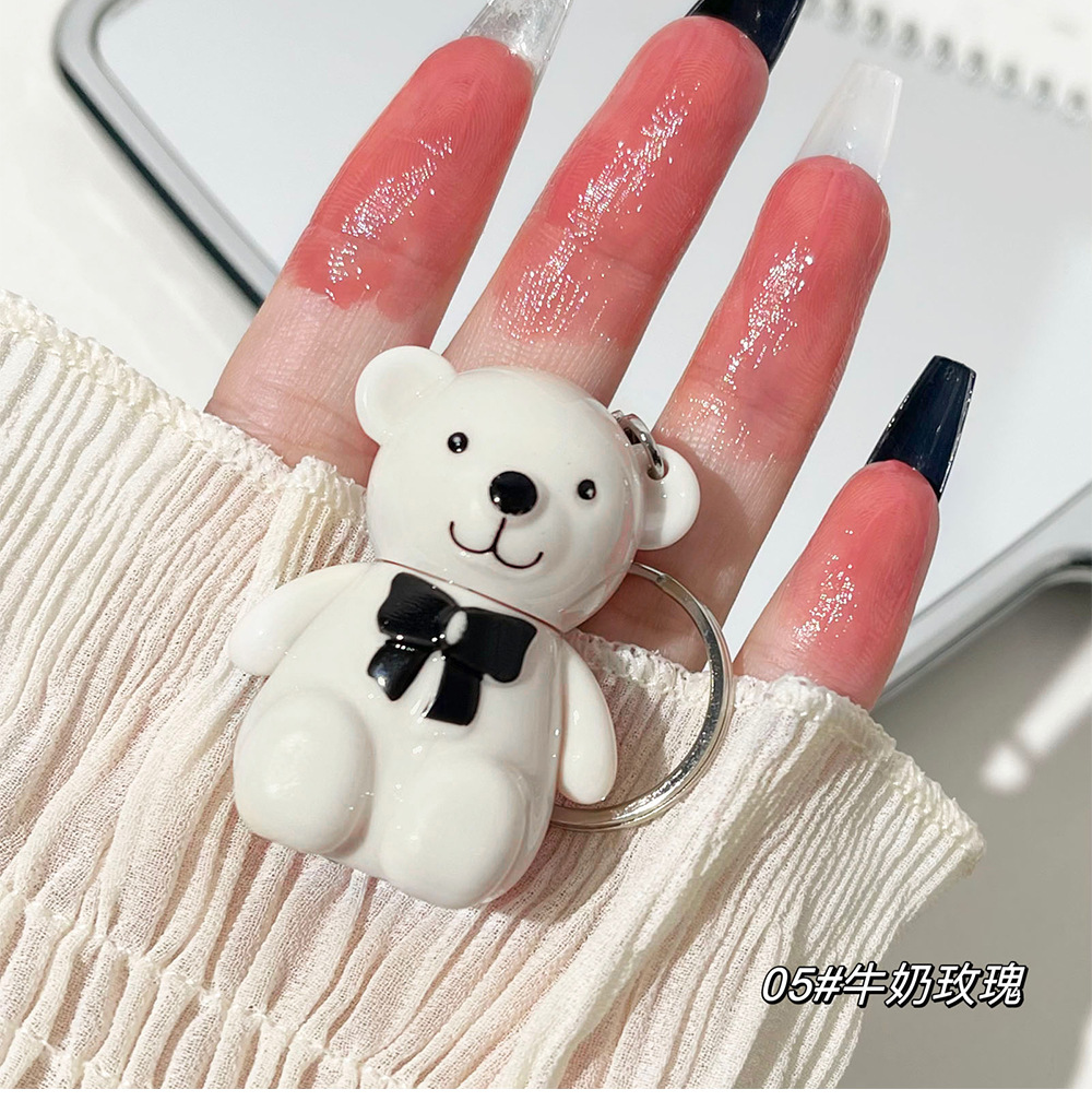 New Bear Paradise Mirror Lip Lacquer White Bear 6 Color Keychain Lipstick Student Cheap 6 Color Factory Wholesale