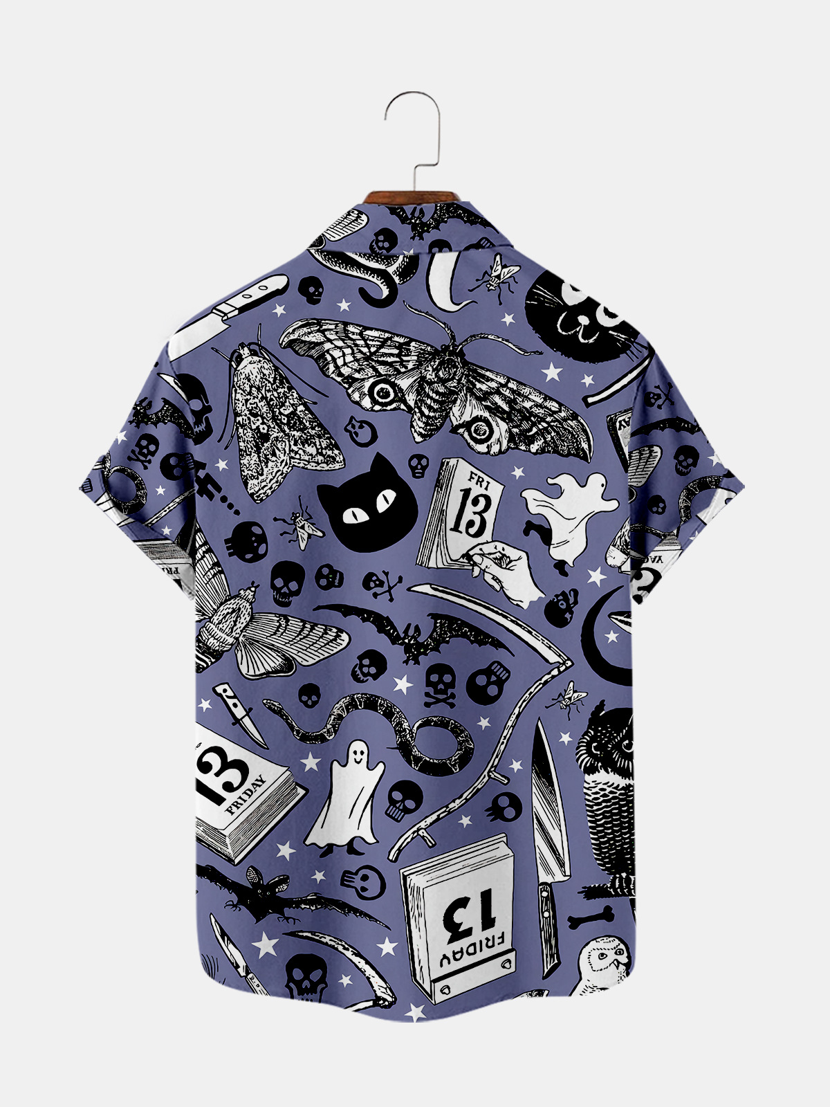 2021跨境万圣节印花短袖衬衫 数码印花衬衣 大码男款休闲上衣衬衫