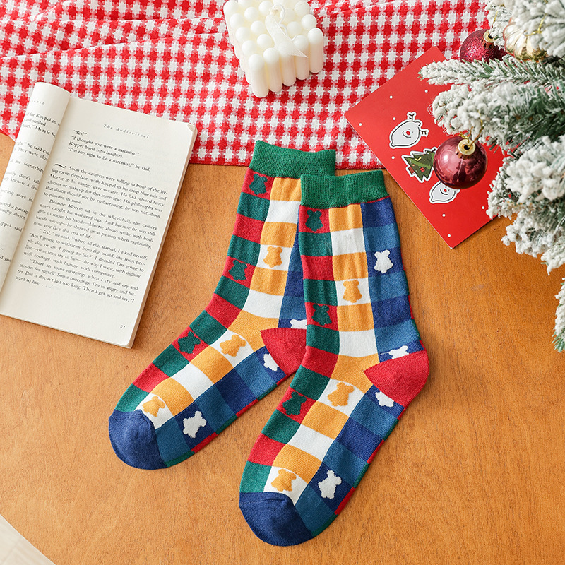 Christmas Stockings Women's Mid Tube Stockings 4 Pairs Gift Box Christmas Gift Cartoon Long Socks Cross-Border Foreign Trade Wholesale