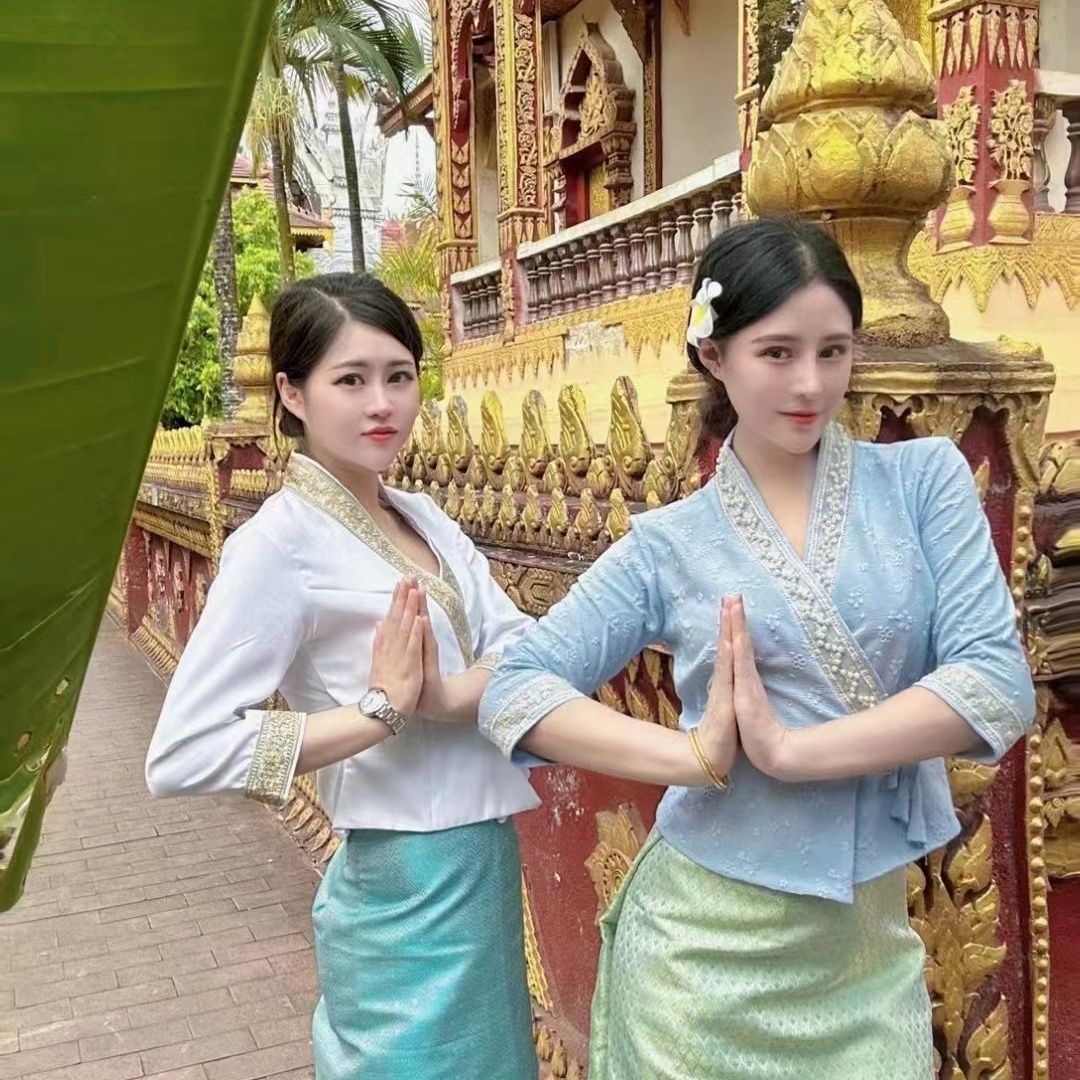 傣族服装女西双版纳传统绣花镂空棉上衣长裙新马泰式工作服夏薄款-阿