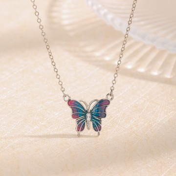 欧美复古s925纯银新款 滴胶蝴蝶项链气质高级感项链女