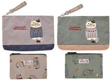 日本新款刺绣胖猫布艺文件包手拿包收纳袋证件包套包证件包862