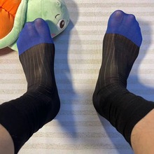 蓝脚趾藏青宽线条男士日式锦纶商务丝袜薄款中长筒性感黑色正装袜