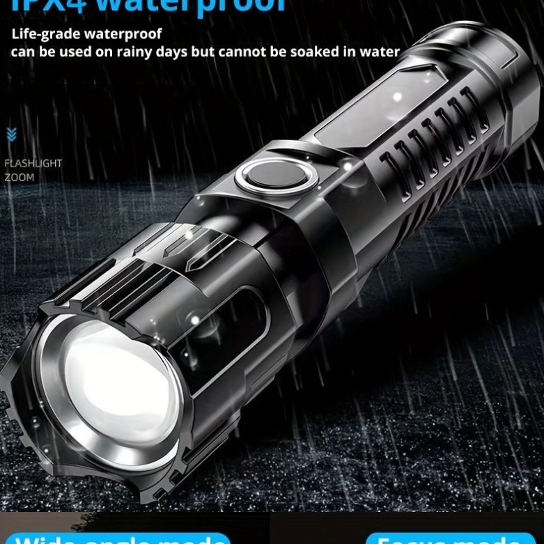 Power Torch Telescopic Focus Flashlight Outdoor Power Torch Strong Light Lock and Load Spray Hand-Held Portable Flashlight