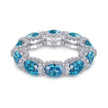 欧美跨境新款蓝宝石925纯银戒指满钻镶嵌海蓝宝高碳钻戒指女 排戒