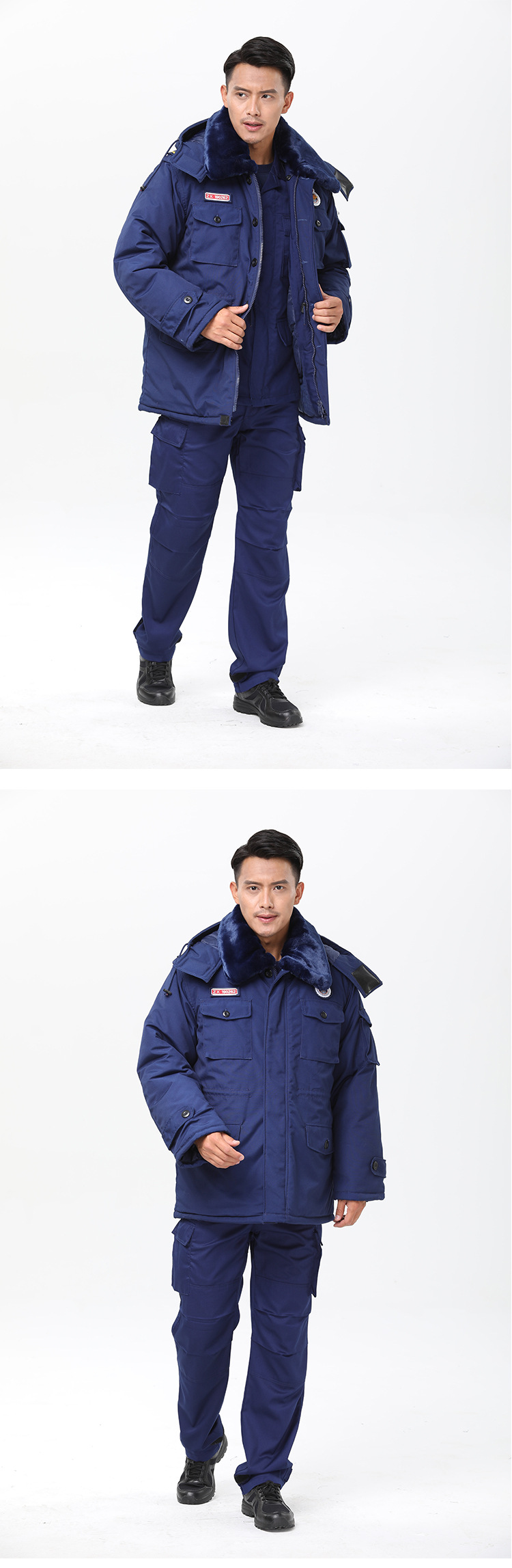 批发消防作训服新式火焰蓝色作训大衣新式中长款冬季防寒保暖棉衣