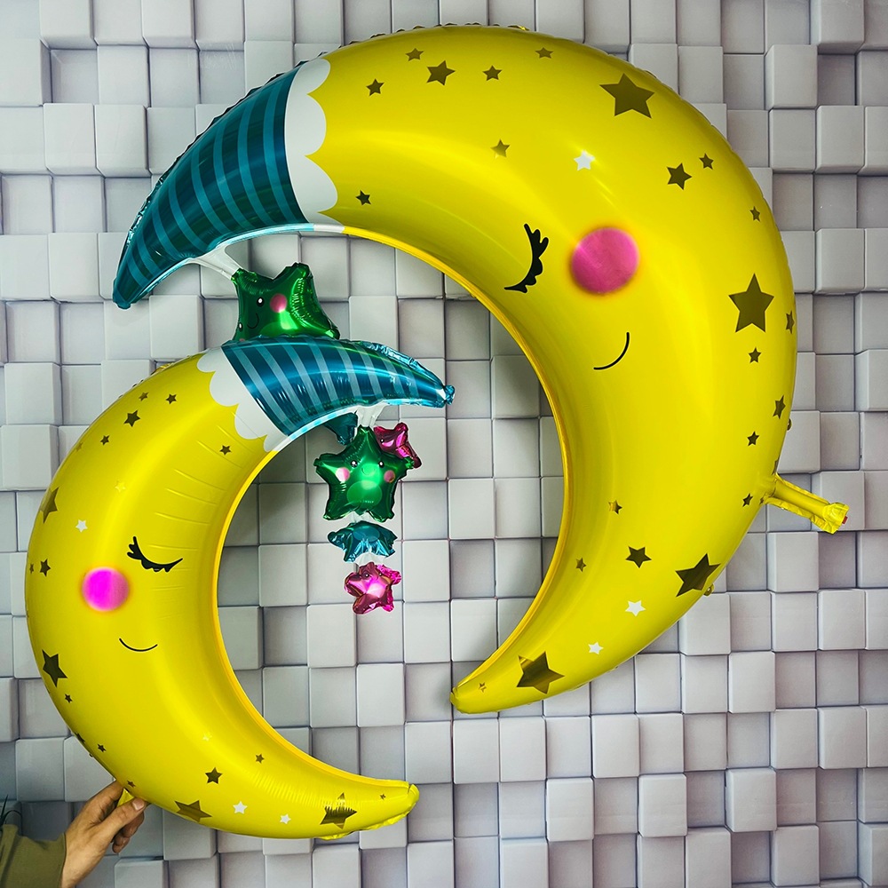 新款铝膜月亮 特大月亮 星星伴月飘空气球太空球