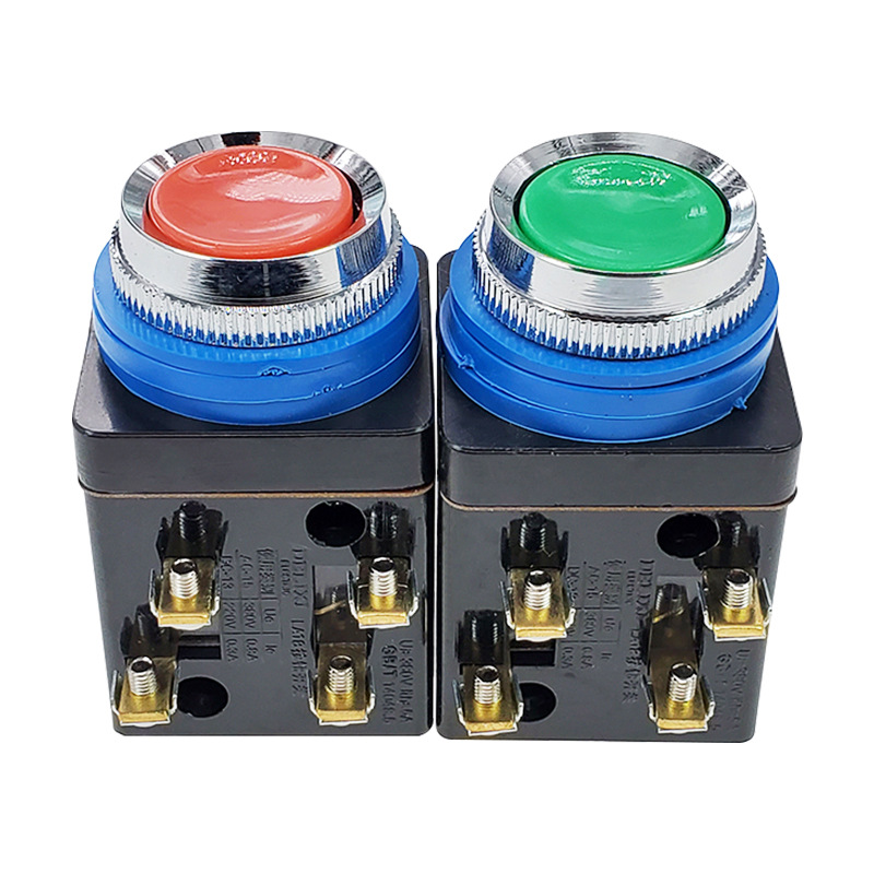 德力西la18-22自复位按钮红绿开孔25mm二开二闭平头启动控制开关