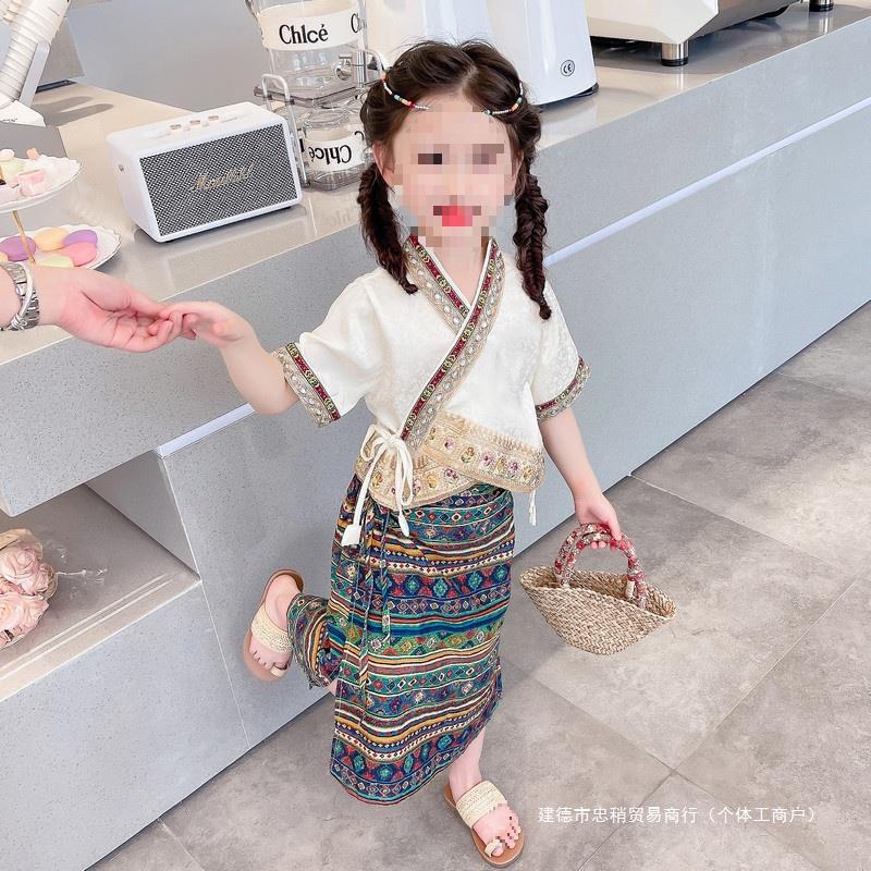 傣族服装女 童夏装连衣裙子三月三夏季汉服儿 童少数名族国风套装