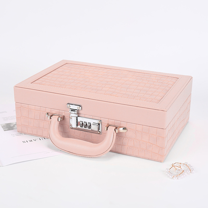 New Fashion Simple Portable Jewelry Box Creative Layered Compartment Casket Jewel Box Crocodile Pattern Pu Dustproof Storage Box
