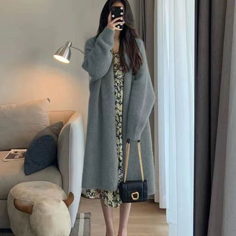 Mid-Length over-the-Knee Knitted Cardigan for Women 2023 Autumn and Winter New Korean Style Loose Retro Lazy Sweater