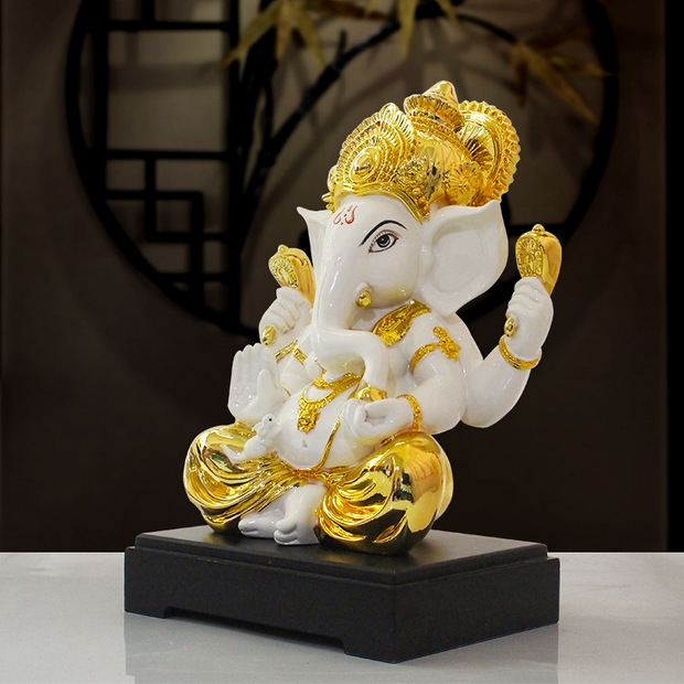 东南亚大座象神批发手工彩绘电镀金工艺泰国印度供奉象鼻财神定制