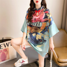 一件代发中国风改良旗袍设计感国潮t恤连衣裙女新款短袖大码上衣