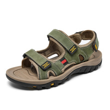 夏季跨境男士凉鞋外贸大码凉鞋镂空户外头层牛皮沙滩凉鞋38-48