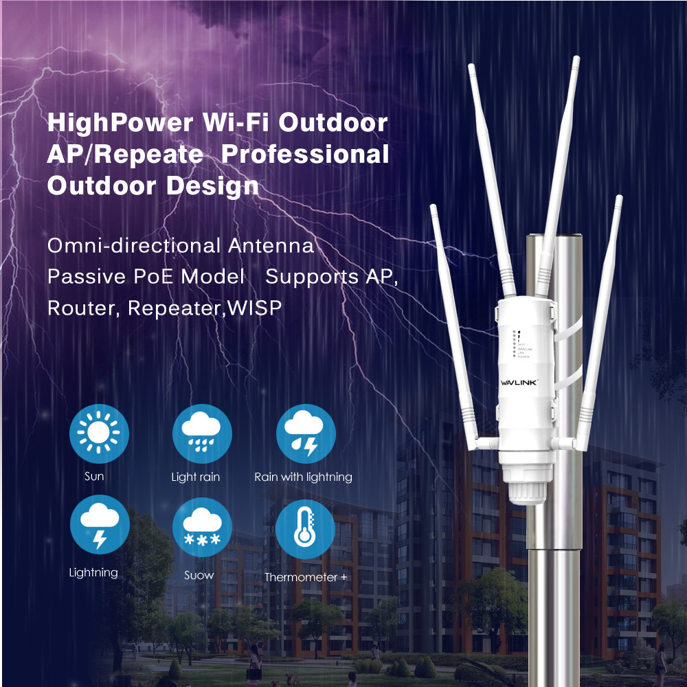 WAVLINK  AC1200Mbps双频高功率户外路由器 防雨 POE 网线供电