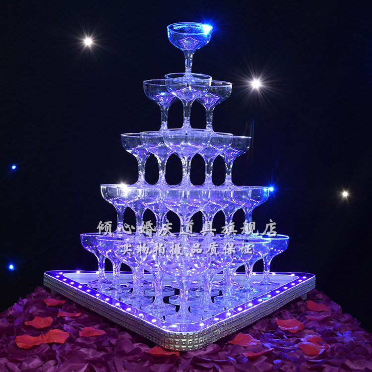 香槟塔谢宴新款婚礼ktv支撑酒店三角酒塔led灯亚克力杯子婚庆道具