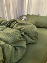 ins韩式华夫格橄榄绿色床上四件套人棉文艺1.5米被套床单人三件风