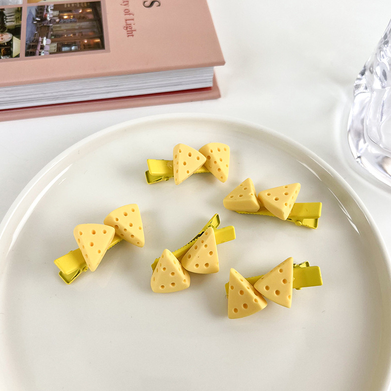 奶酪芝士发夹~奶黄鸭嘴夹可爱学生少女边夹刘海夹简约头饰发饰